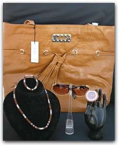 STUNNING GIFT SET!! Cream Brown Handbag, Necklace set, Diamante Sunglasses and watch