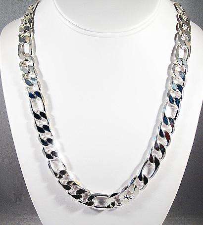 20mm  Heavy Sterling Silver Plated Figaro Necklace