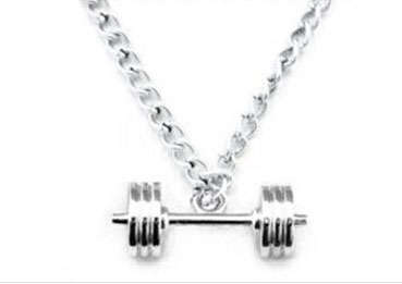 High Quality Rhodium Plated Barbell Necklace Bodybuilding Fitness Gym Necklace