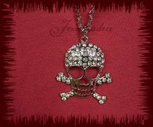 JT - "LARGE" Diamante Skull & Crossbone Necklace