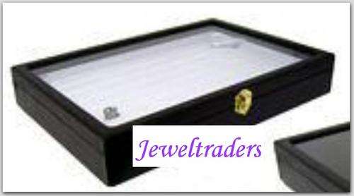 JT - White Leather Look Ring Display Stand with Glass Lid