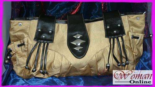JT - Gold & Brown Fashion Handbag PLUS FREE handbag hook and charm chain