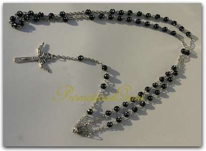 "FREE SHIPPING" Beautiful BLACK & DIAMANTE LED FREE Catholic Rosary