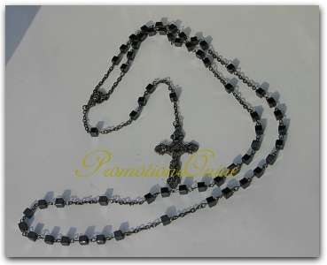 "FREE SHIPPING" Beautiful METAL SILVER SQUARE LED FREE Catholic Rosary