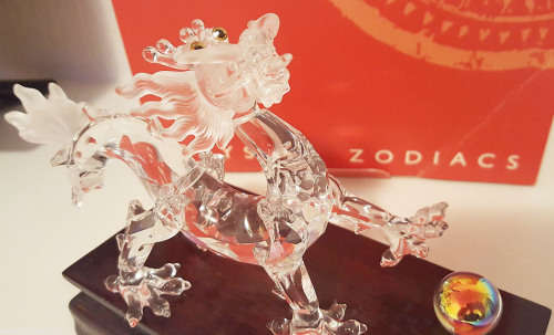 SWAROVSKI CRYSTAL DRAGON WITH WOODEN STAND 238202 BOXED RETIRED RARE #