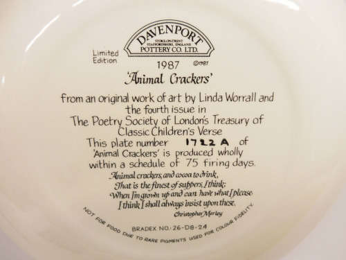 DAVENPORT "ANIMAL CRAKERS" LTD ED PLATE POETRY SOCIETY SERIES