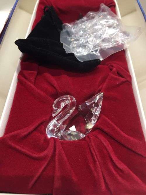 Swarovski Crystal Solid Swan and Bag Of Hearts
