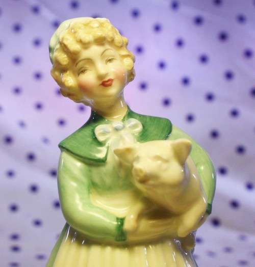 Vintage Royal Doulton Figurine Stayed at Home HN 2207 Woman Holding Pig