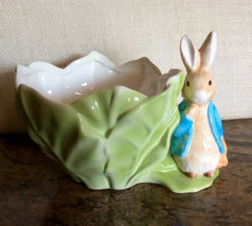 Vintage Teleflora Beatrix Potter Peter Rabbit Large Lettuce Leaf Planter Bowl*