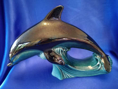 Poole Pottery Large Dolphin Blue Black On Base Statue Figurine Ornamen