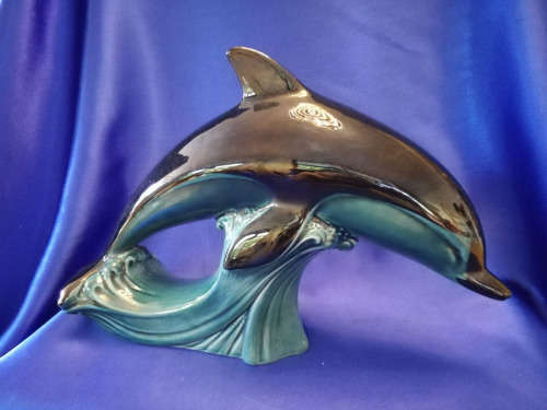 Poole Pottery Large Dolphin Blue Black On Base Statue Figurine Ornamen