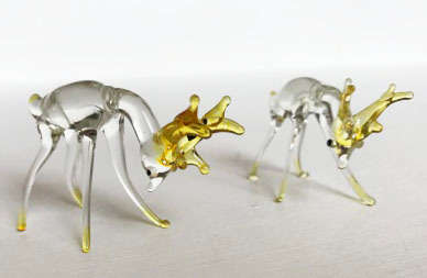 Stunning vintage two blown glass stags / deer