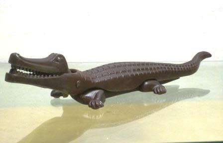 Large sculptural Art Deco (1923) heavy duty cast iron crocodile fire tongs / nutcracker  #