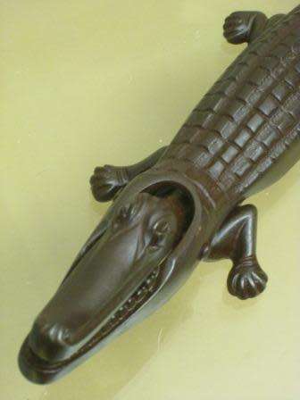 Large sculptural Art Deco (1923) heavy duty cast iron crocodile fire tongs / nutcracker  #