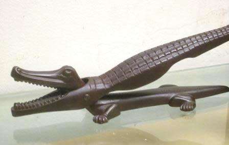 Large sculptural Art Deco (1923) heavy duty cast iron crocodile fire tongs / nutcracker  #
