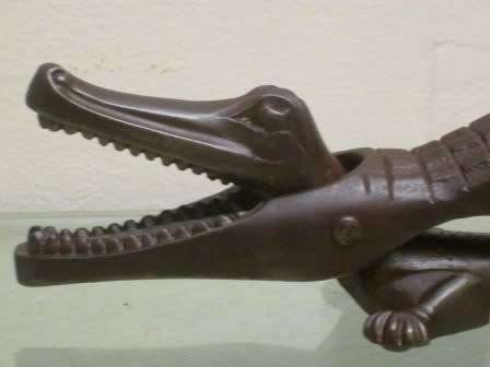 Large sculptural Art Deco (1923) heavy duty cast iron crocodile fire tongs / nutcracker  #