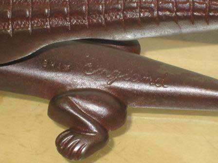Large sculptural Art Deco (1923) heavy duty cast iron crocodile fire tongs / nutcracker  #