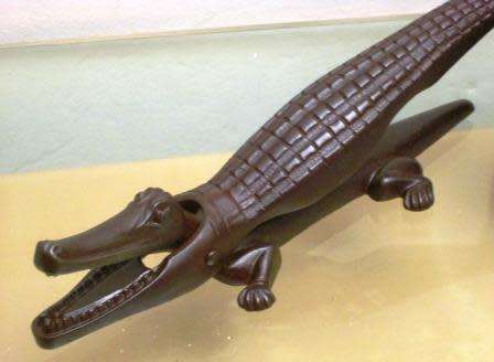 Large sculptural Art Deco (1923) heavy duty cast iron crocodile fire tongs / nutcracker  #