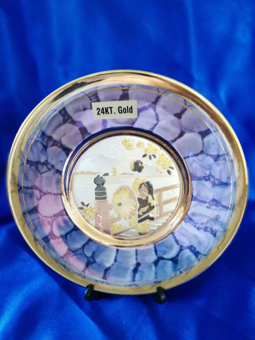 Rare Highly Decorative Chokin 24k Gold Hand Painted Japanese Display Plate *