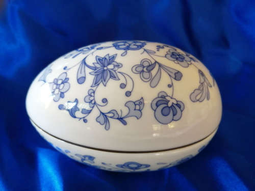 MADE IN ENGLAND Exquisite Egg-Shaped, Porcelain Trinket Box  #