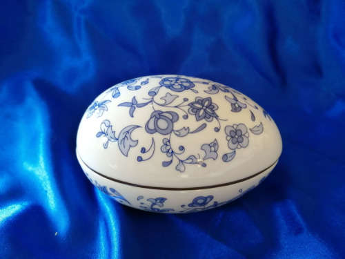 MADE IN ENGLAND Exquisite Egg-Shaped, Porcelain Trinket Box  #