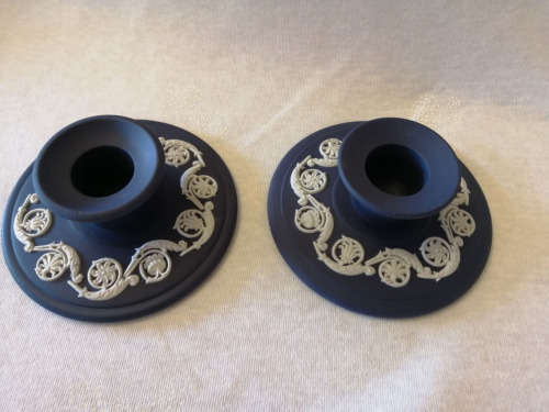 Vintage Wedgwood Jasper Portland Blue Pair of Candlesticks *