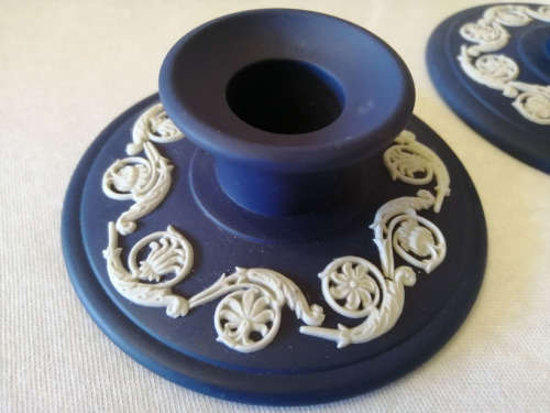 Vintage Wedgwood Jasper Portland Blue Pair of Candlesticks *