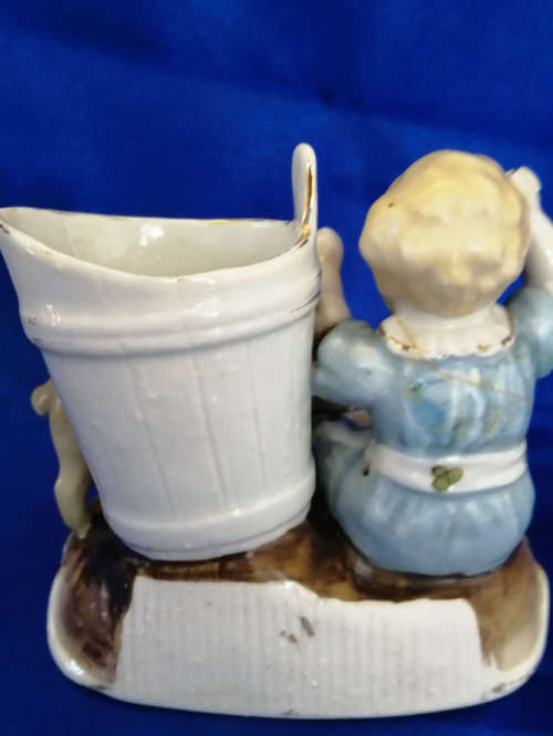 Very Old Match Striker Pig with Girl *