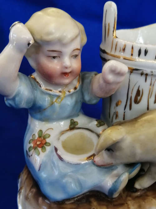 Very Old Match Striker Pig with Girl *