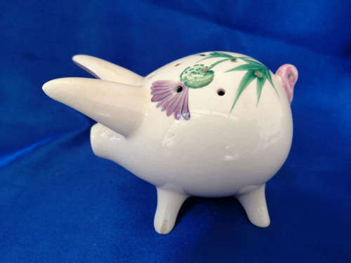 LARGE VINTAGE PLICHTA PIG POT POURI HOLDER WEMYSS CLOVER PATTERN *