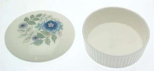 Wedgwood Clementine ribbed edged trinket box and lid - blue flowers on white  #