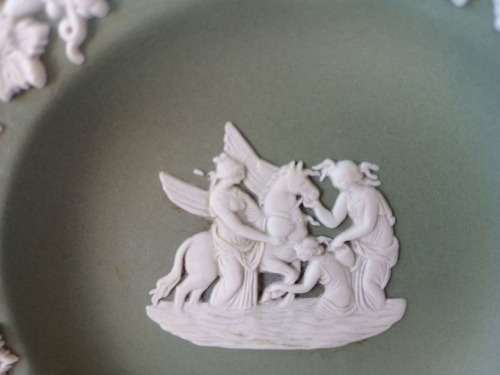 Vintage Wedgwood Jasper Green Round Dish  #