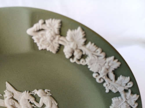 Vintage Wedgwood Jasper Green Round Dish  #