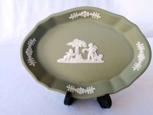 Vintage Wedgwood Jasper Green Oval Dish  #