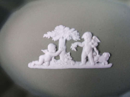 Vintage Wedgwood Jasper Green Oval Dish  #