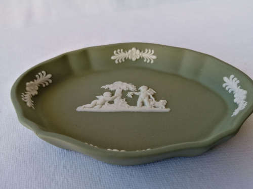 Vintage Wedgwood Jasper Green Oval Dish  #