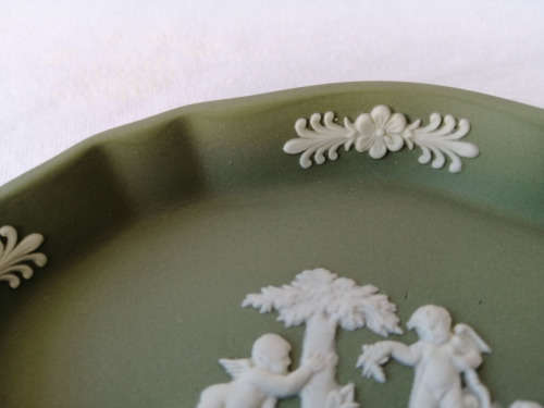 Vintage Wedgwood Jasper Green Oval Dish  #