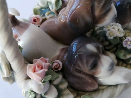 Lladro # 1441 Basket of Puppies Retired
