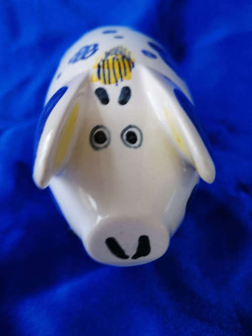 Rye Pottery Sussex Pig Drinking Cup White and Blue Wedding Custom 2002