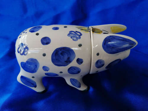 Rye Pottery Sussex Pig Drinking Cup White and Blue Wedding Custom 2002
