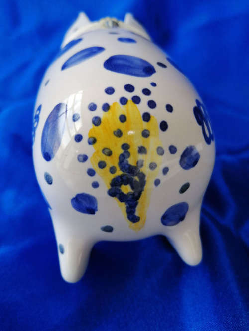 Rye Pottery Sussex Pig Drinking Cup White and Blue Wedding Custom 2002