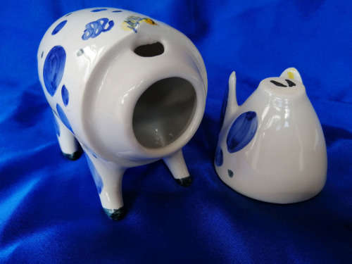 Rye Pottery Sussex Pig Drinking Cup White and Blue Wedding Custom 2002