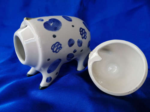 Rye Pottery Sussex Pig Drinking Cup White and Blue Wedding Custom 2002