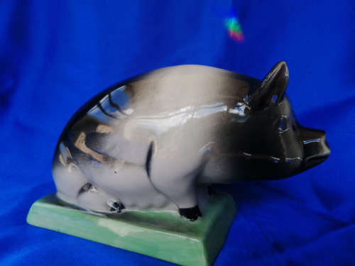 Rye Pottery Black and White Sow Pig Sitting