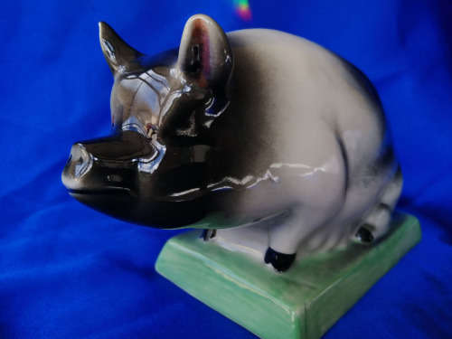 Rye Pottery Black and White Sow Pig Sitting