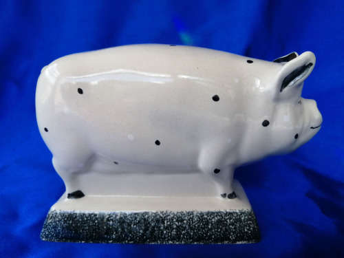 Rye Pottery White Spotted Boar Pig Standing