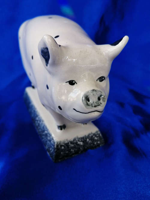 Rye Pottery White Spotted Boar Pig Standing