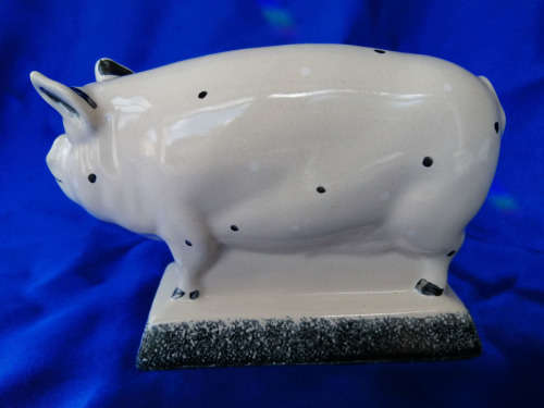 Rye Pottery White Spotted Boar Pig Standing