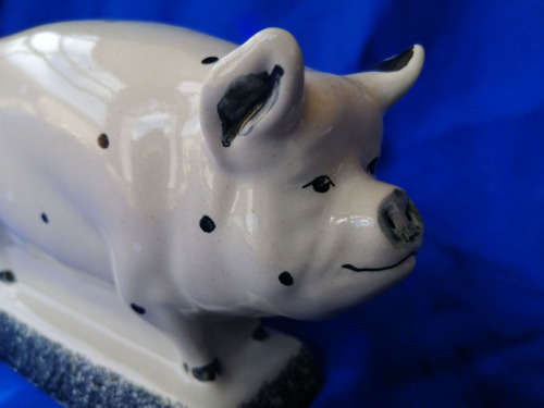 Rye Pottery White Spotted Boar Pig Standing