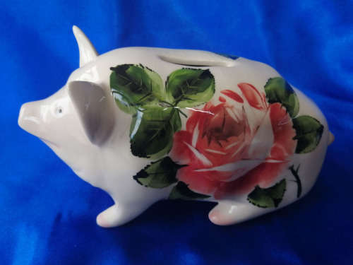 Vintage Griselda Hill Pig Large after Wemyss Ware Piggy Bank Rose Design